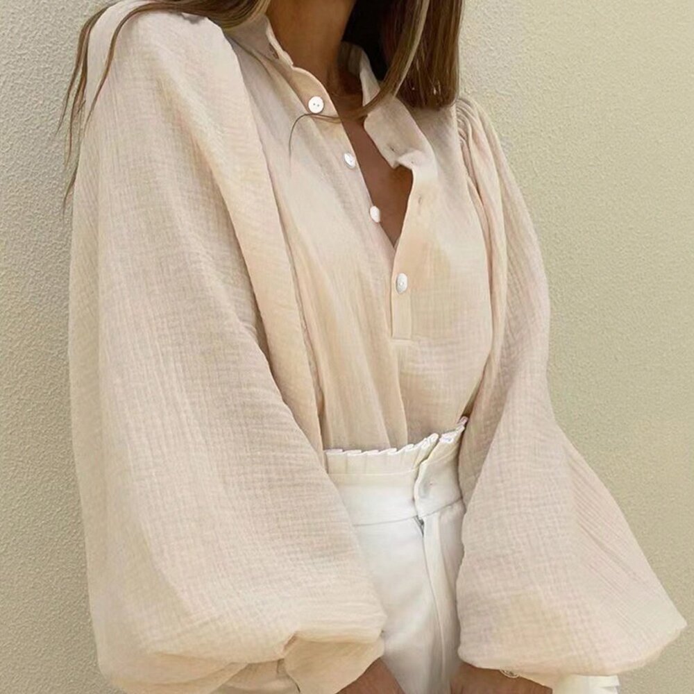 Apricot Casual Women's Lantern Sleeve Loose Shirt